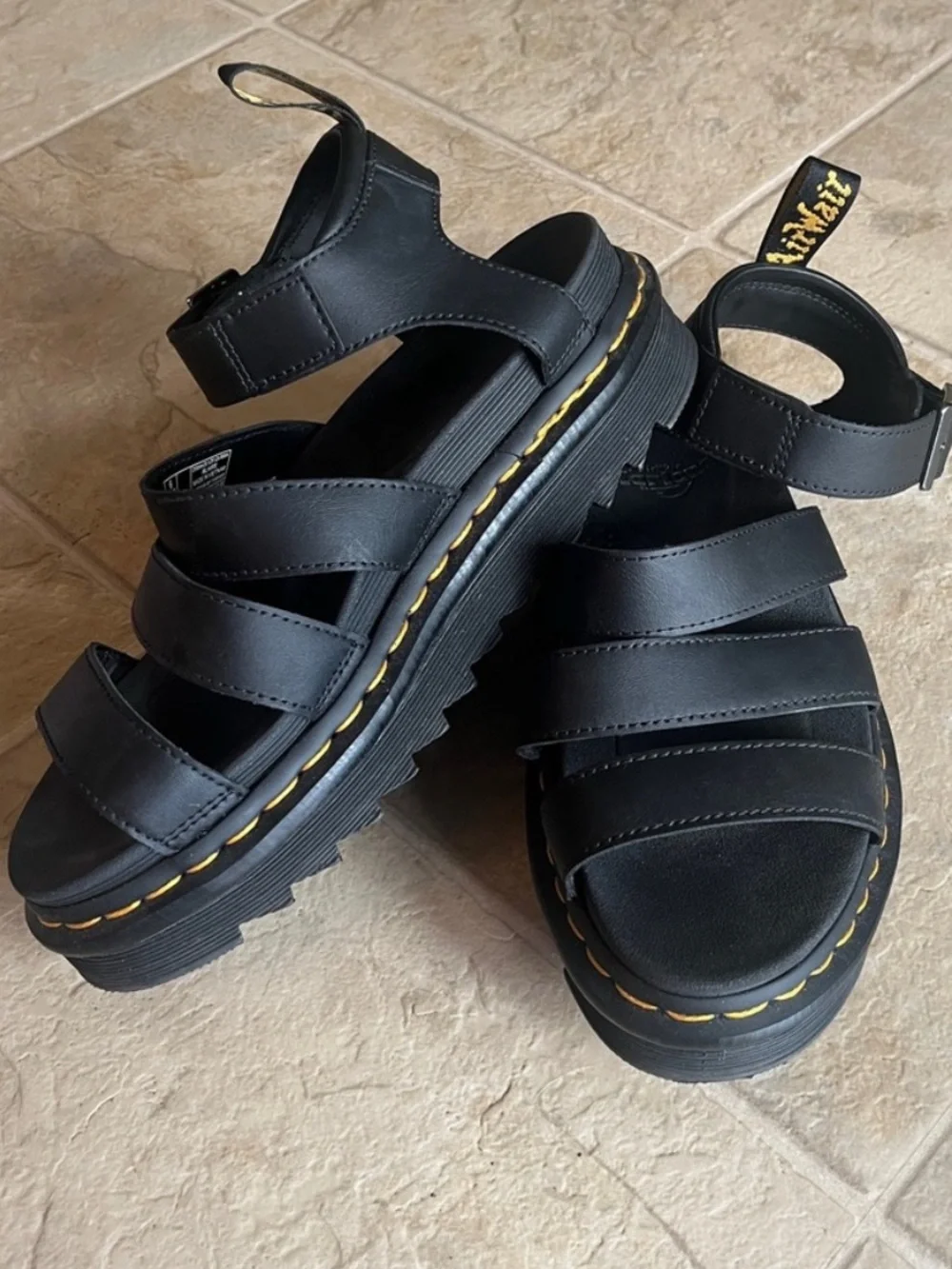 Dr. Martens BLAIRE Athena Leather Strap Platform Sandals Size 8 Black Strappy